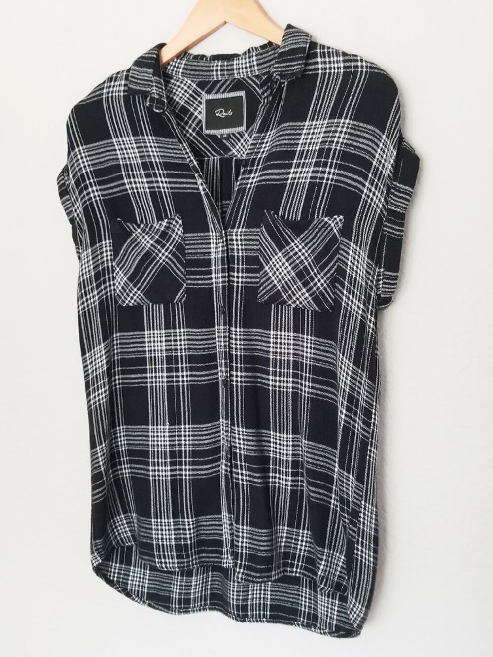 Rails Britt Cap Sleeves Flannel Shirt Button Down Top Black White Size XS $128 - Picture 2 of 15